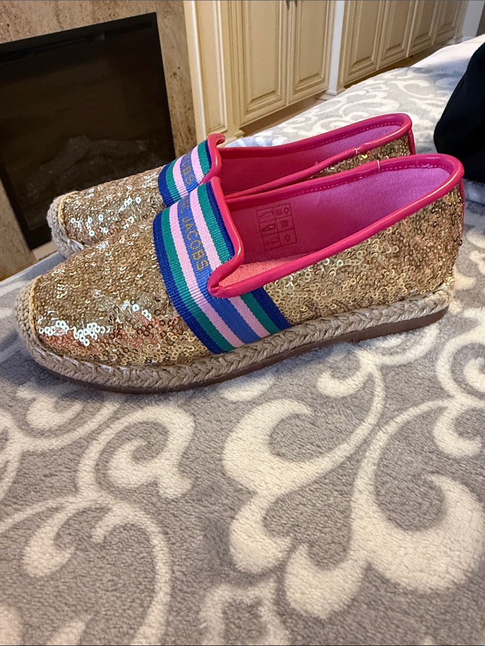 Marc Jacobs Kids Glitter Moccasins with Pink Lining and Multicolor Trim